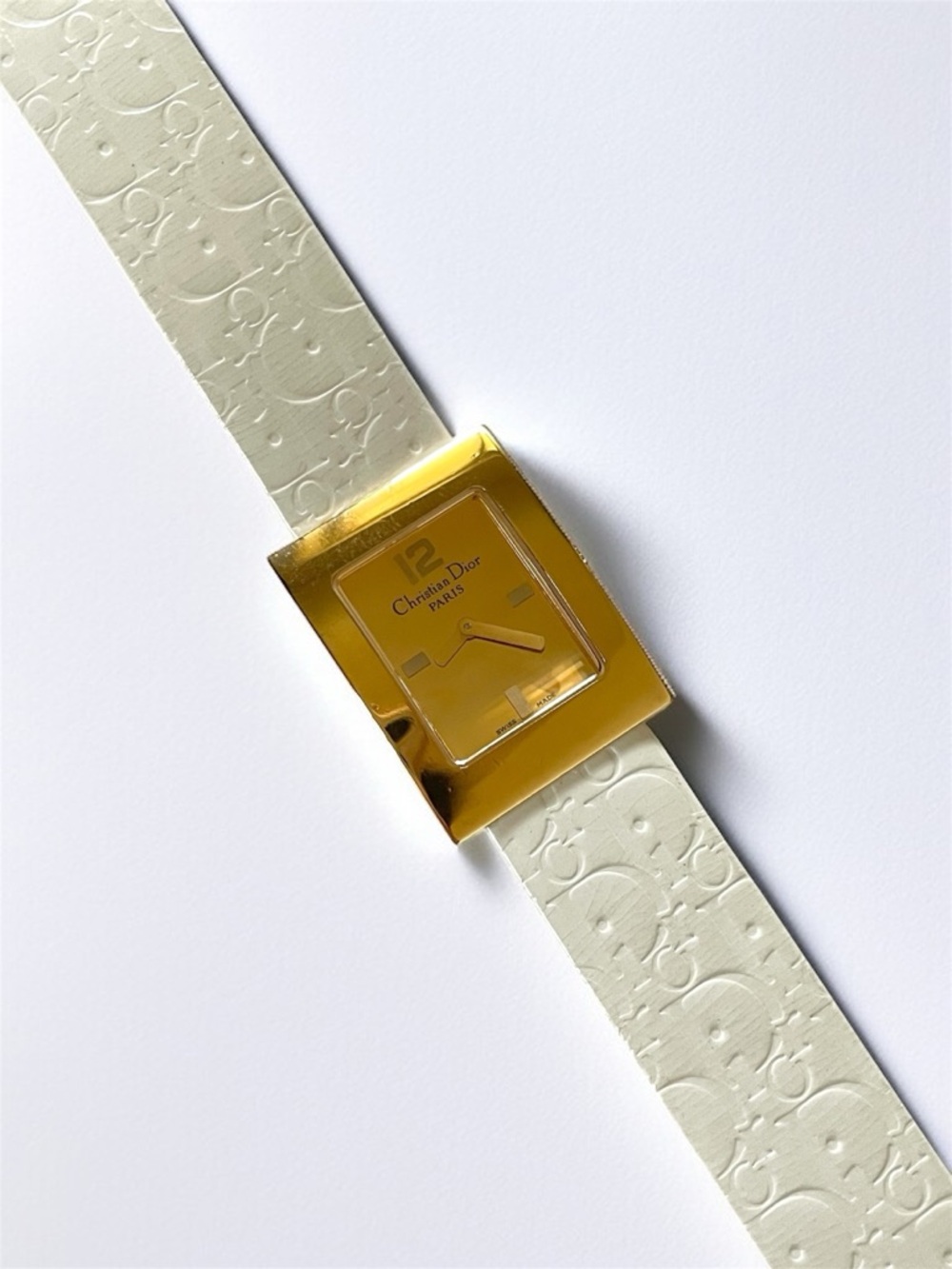 Dior Gold-Tone Rectangular Watch with White Logo Strap - Picture 8 of 17